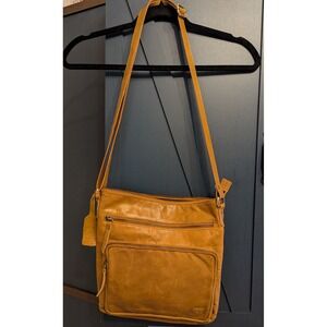 Wise Owl Tan Leather Crossbody Bag Multi Pocket Organizer Adjustable Strap